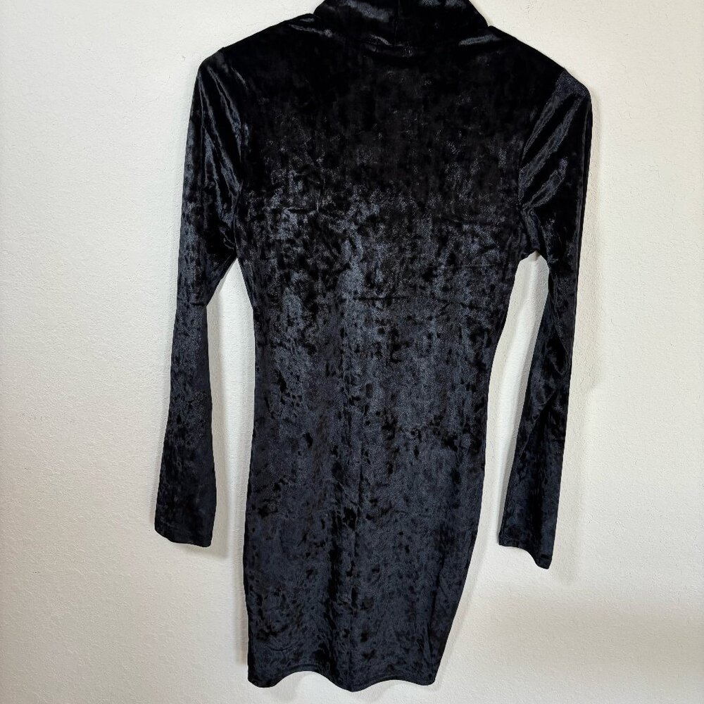 Fashion Nova Gothic Black Velvet Midi Mini Dress Size M Vamp Bodycon Stretch